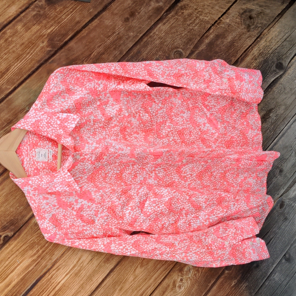 Gap Button Up bright pink coral Fitted Boyfriend Long Sleeve Shirt Large